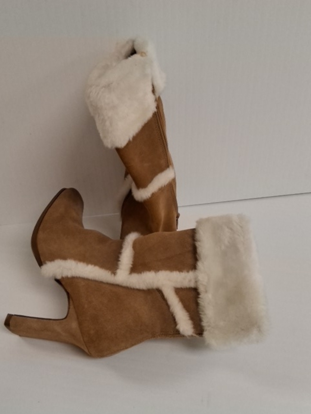 Bakers Tan Suede High-Heel Shearling Trim Boots SIZE 6 1/2